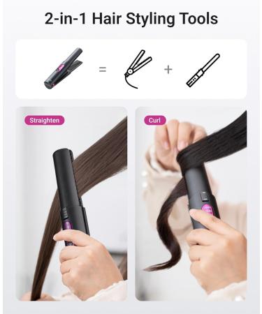 Cordless 2-in-1 Hair Straightener & Curler - Portable Mini Iron with 5000mAh Battery USB-C Rechargeable 15s Fast Heating - Perfect for Travel - Gray - Buy Online on GoSupps.com