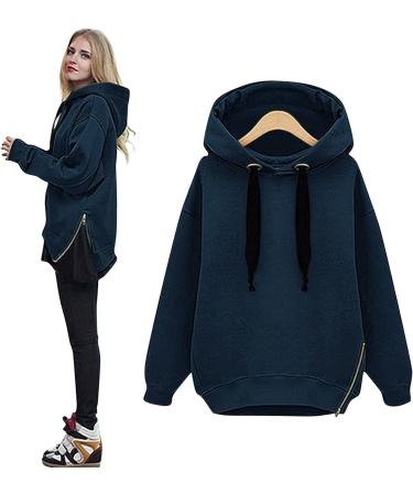 Ganfancp Women's Winter Hoodie - Navy, Loose Fit Drawstring Sweatshirt with Side Zip - Size 21 (Large) - Buy Online on GoSupps.com