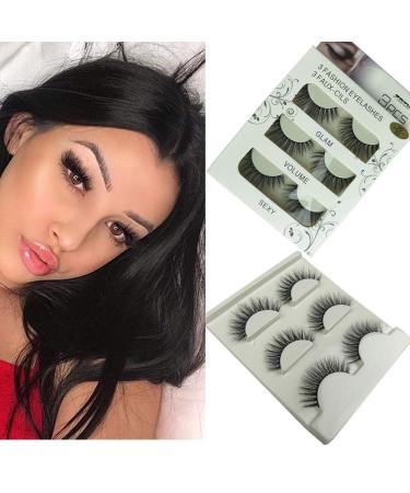 Imported Fiber 3D Mink False Eyelashes Handmade Reusable Long Cross Makeup Natural 3D Fur Fake Eye Lashes Thick Natural Black 3 Pairsd(3D-22)