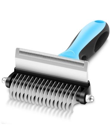 ACKZOT Undercoat Rake for Dogs & Cats, 2 in 1 Dematting Comb & Deshedding Brush for Gently Removes Loose Undercoat, Mats & Tangled Hair (Blue)