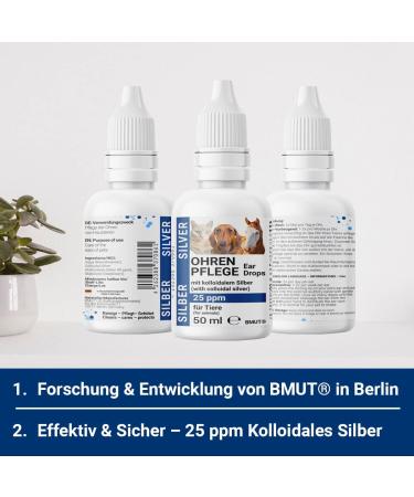 BMUT 1x 50ml Ear Drops for Dogs & Cats - Colloidal Silver 25 ppm for Ear Care Itching & Redness | International Shipping Available - Buy Online on GoSupps.com