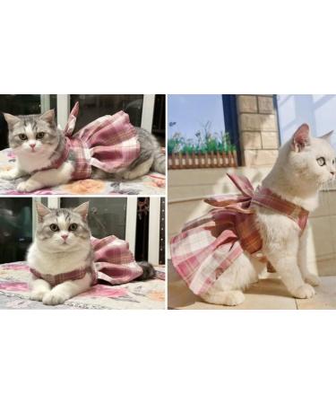 Buy Oyccen Dog Grid Dress Harness & Leash Set | Bow Tie Princess Outfit for Small Dogs & Cats Pink - Buy Online on GoSupps.com