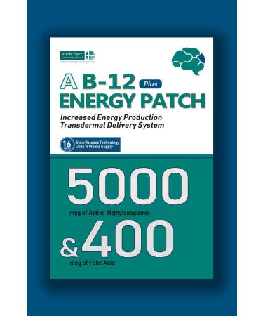 Lot de 16 patchs transdermiques la vitamine B12 5000 mcgs de m thylcobalamine + 400 mcgs d'acide folique