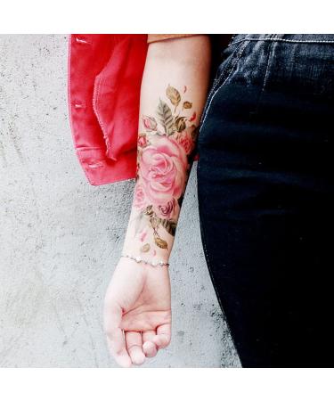 Oottati 8 Sheets Pink Flower Rose Waterproof Temporary Tattoo Stickers | Stylish & Long-Lasting Arm Jewelry for Women - Buy Online on GoSupps.com