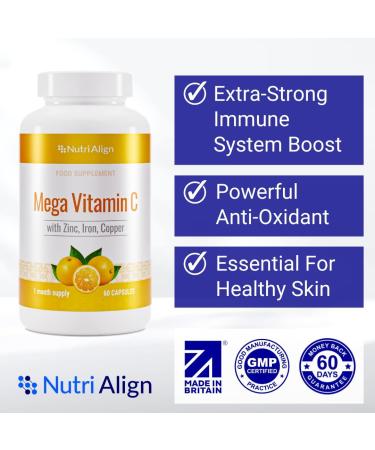 Nutri-Align Mega Vitamin C 1000mg with Zinc, Iron & Copper | Immune Boost, Sugar-Free, Gluten-Free | 60 Caps - 1 Month - Buy Online on GoSupps.com