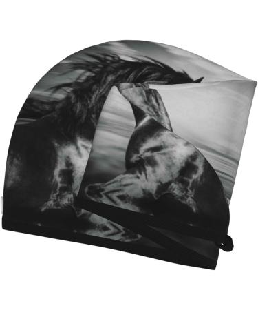 Running Horse Black & White Microfiber Hair Towel | Super Absorbent Quick Dry Wrap for Long Curly & Thick Hair - Ideal for Women - Buy Online on GoSupps.com