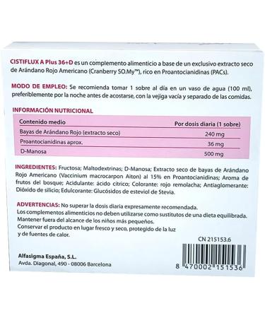  Alfasigma Cistiflux A Plus 36+D Red Cranberry Food Supplement - 14 sachets - Buy Online on GoSupps.com