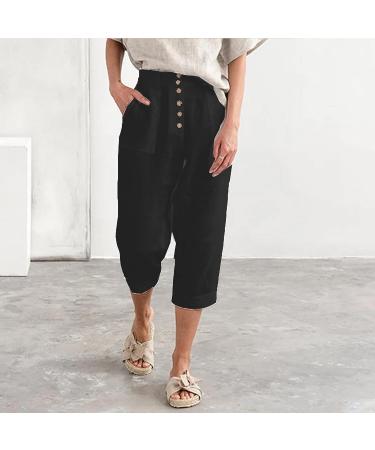 Gufesf Women's Cotton Linen Palazzo Pants - Summer Wide Leg Trousers with Pockets | Black, Small - Buy Online on GoSupps.com