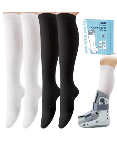 Walking Boot Socks 2Pairs Walking Boot Socks Liner Compatible with Orthopedic Boot Medical Boot Sock for Men and Women Fracture Walking Boot Sock Black and White White & Black