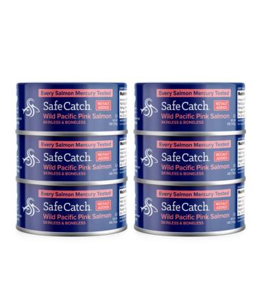 Safe Catch Wild Pacific Pink Salmon Canned Wild-Caught No Salt Added Skinless Boneless Salmon Fish Mercury Tested Kosher, 6 Pack Can Salmon 5oz