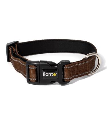 Lonto dog collar made of durable nylon size XL soft padded collar for dogs 360 reflective & click closure metal ring & adaptation through continuous slide brown XL brown