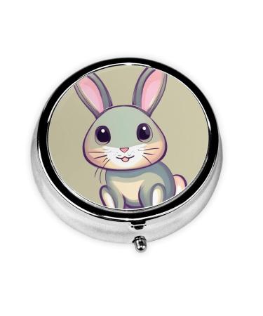 Cute Little Bunnyround Pill Box 3 Compartment Round Pill Box Organizer Portable Travel Pill Box for Traveling.