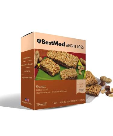 BestMed - High Protein Nutrition Bar - Low-Carb 15g Protein Low Sugar High Fiber Low Calorie Meal Replacement Bar (Peanut 1 Box - 7 Count)