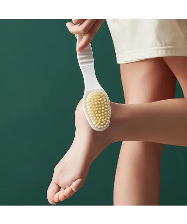 2 Pack Shower & Foot Scrubber Brush Set - Long Handle Body Exfoliator with Soft & Stiff Bristles for Wet or Dry Brushing - Includes Pedicure Tools - White - Buy Online on GoSupps.com