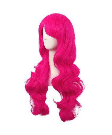 MapofBeauty Hot Pink 28-Inch Long Curly Synthetic Wig with Side Bangs for Women - Buy Online on GoSupps.com