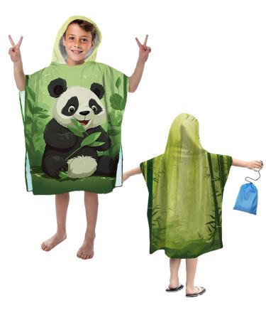 Towel poncho children microfiber bathing poncho for children girls boys ultra soft and absorbent personalized hooded towel 5-10 years old 76x76cm cute pandamuster green-20 76x76cm