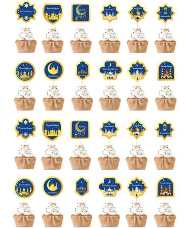Cake Toppers Eid Mubarak Cupcake Topper Ramadan Cake Decorations Islamic Muslim Party Supplies 24PCS - Buy Online on GoSupps.com