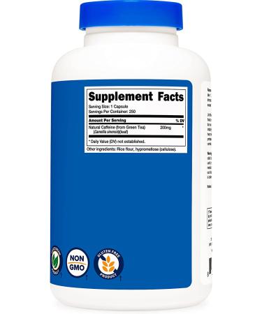 Nutricost Natural Caffeine 200mg - 250 Veg Capsules | Gluten-Free & Non-GMO - Buy Online on GoSupps.com