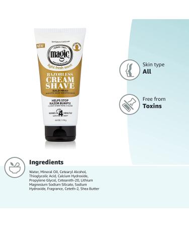 Razorless Shaving Cream for Men - Magic Hair Removal & Bald Head Maintenance Fast-Acting Depilatory Cream for Coarse & Curly Hair - 6 oz - Buy Online on GoSupps.com
