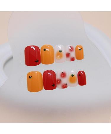 24-Piece Red Orange French Press-On Nails | Full Cover Acrylic Fingernails with Nail Glue Stickers | Heart Design for Women & Girls Nail Art - Buy Online on GoSupps.com