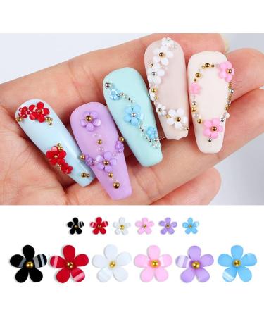 3D Flower Nail Charms Set - TEOYALL Acrylic Flowers with Gold and Silver Caviar Beads for Manicure DIY Decorations - Buy Online on GoSupps.com