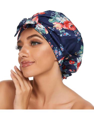Anightsleeplover Sleeping Caps for Women to Protect Hair Satin Blue-c