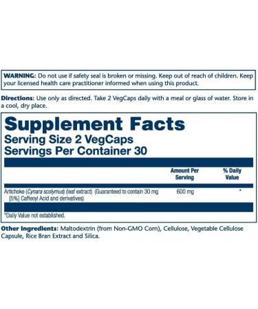 Buy SOLARAY Artichoke Leaf Extract 600mg - Potent Liver & Digestive Support Lab Verified 60 VegCaps (Pack of 2) - International Shipping Available - Buy Online on GoSupps.com