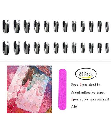 Fairvir False Nails Bling Artificial Metallic Mirror Sliver Full Cover Acrylic Fake Nails Fashion Party Clip on Nails for Women and Girls - Buy Online on GoSupps.com