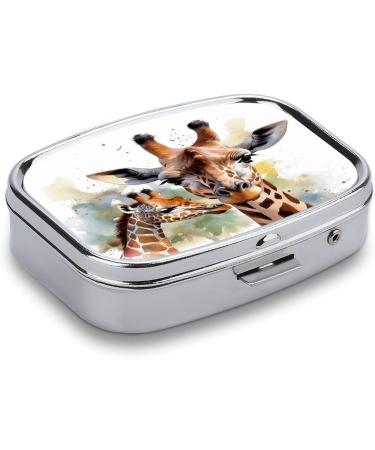 Pill Box Watercolor Deer Giraffe Print | Portable 2 Compartment Pill Organizer | Decorative Metal Case for Pocket & Purse - Buy Online on GoSupps.com