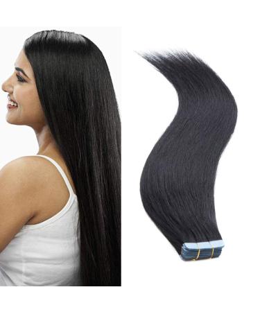 SEGO 50cm Tape Extensions Real Hair Extension 25g Adhesive Hairpieces Straight 100% Remy Hair 10pcs Black#1