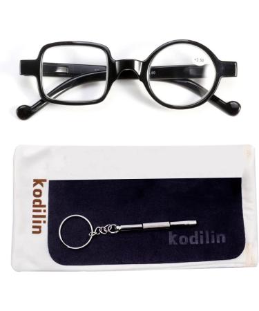 Kodilin Round Square Reading Glasses for Men & Women - Anti-Blue Light Spring Hinge Multiple Prescriptions (1.0 - 3.5) Perfect for Computers & Gaming - Black - Buy Online on GoSupps.com