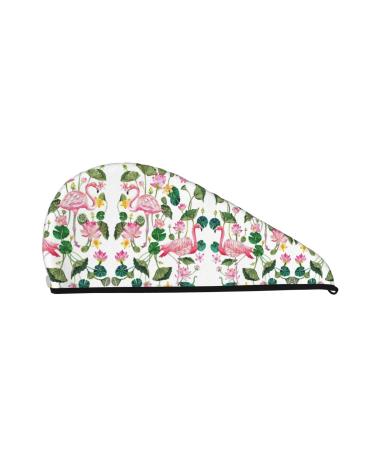 Flamingo Bird Round Leaves Coral Velvet Dry Hair Cap Unisex Wet Towel Wrap The Ideal Bathroom Pool Party Beach and Home Accessory