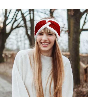 Fashband Winter Knitted Headband Twist Chunky Fleece Lined Head Wraps Elastic Thermal Crochet Turban Hair Bands for Women and Girls Red - Buy Online on GoSupps.com