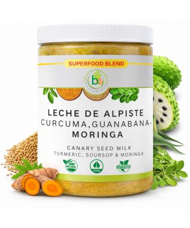 Leche de Alpiste, Curcuma, Guanabana & Moringa (Premium Canary Seed Milk with Turmeric, Soursop & Moringa) Superfood Blend by Bexpertsusa 16 oz Vegan, Dairy-Free, Non-GMO, 100% Natural