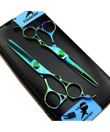 6.0 Inch Professional Japan 440C Hair Cutting Scissors - Salon Hair Blending/Thinning/Texturizing Shear for Barber or Home Use B-green