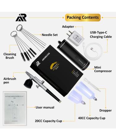 Portable 30PSI Airbrush Kit with Rechargeable Cordless Air Brush Gun Ideal for Nail Art, Painting, Cake Decor, Makeup, and More - Black - Buy Online on GoSupps.com
