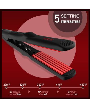 AXUF Professional Ceramic Crimper Hair Iron 1 Wide Plates, Fast Heating, 5 Temp Settings - Black/Red - Buy Online on GoSupps.com