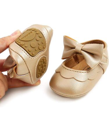Baby Girls Mary Jane First Walking Shoes | Anti-Slip PU Leather Princess Shoes | Size 6-12 Months | E Gold - Buy Online on GoSupps.com