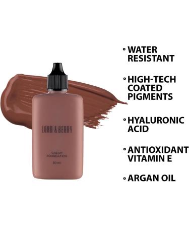 Lord and Berry Cream Foundation Fluid - Non-Greasy Foundation Makeup - Face Makeup with Hyaluronic Acid - Easy to Blend - 8633 Mahogany - 50 mlNext step: Improve listing quality - Buy Online on GoSupps.com