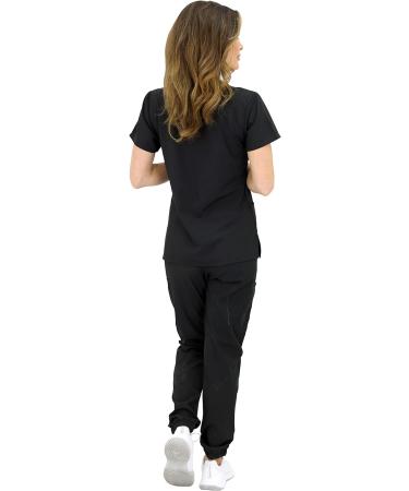 Green Town Women's Medical Scrub Top and Jogger Pant Set - Slim Fit 4-Flex Stretch Uniform in Black (Medium) - Buy Online on GoSupps.com