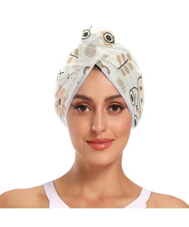 Seamless Pattern with Lovely Bear and Simple Flowers Hair Towel 2 Pack Super Absorbent Hair Drying Towel Quick Dry Hair Turbans Head Towel with Button Twisty Wrap for Women Girls