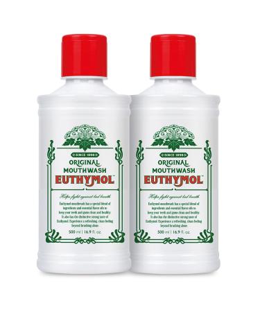 Euthymol Bain de Bouche Original 500ml x 2 Sans Fluor Go t Intense R duit la Plaque Dents et Gencives Saines Rafra chit l Haleine Soin Buccal Quotidien