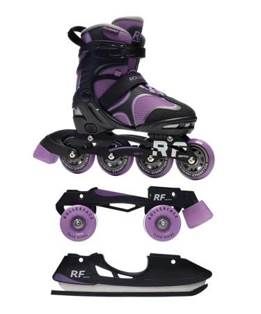 Rollerface Switch 3-in-1, Sport, Outdoor and Recreation Inline Skate, Roller Skate, and Ice Skate. (Adjustable up to 3 Sizes) Purple Large: US Women's 8 - 10