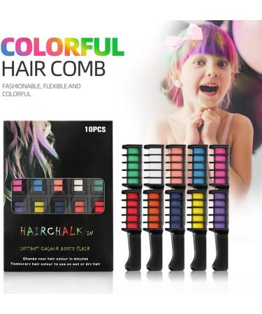 10 Colors Temporary Hair Chalk Comb Set for Girls Non-Toxic Easy Washable Hair Dye Colourful Hair Dyeing Kit with Disposable Haircolor Sticks Hair Chalk Powder and Comb - Buy Online on GoSupps.com