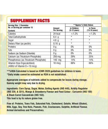 Kids Calcium & Vitamin D + Immunity Revitalizer Gummies | 60 Gummies | Vegan & Healthy Bones Growth for Children - Buy Online on GoSupps.com