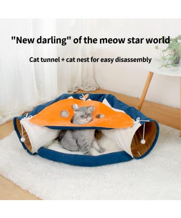 TANZEDMI Cat Tunnel Bed Set with Collapsible Tube and Removable Cushion Mat - Peak Hole Hideout House for Cats, Puppies, and Kittens - Includes 2 Scratching Balls - Orange/Blue - Buy Online on GoSupps.com