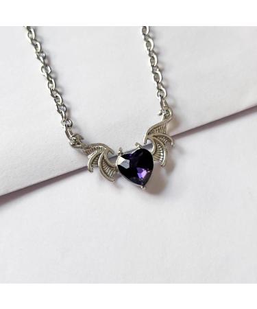 Kuaiyiju Gothic Heart Devil Wing Choker Necklace - Violet Alloy Party Jewelry - Buy Online on GoSupps.com