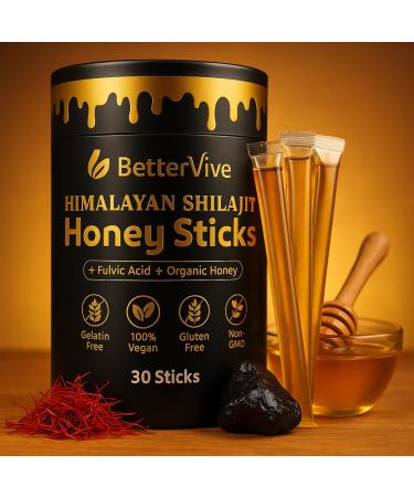 Premium Himalayan Shilajit Honey Sticks 30 Single-Use Packs | Raw Organic Honey + Top Himalayan Shilajit Resin | 85+ Trace Minerals & 70%+ Fulvic Acid for Energy Immunity Vitality (Pack of 5)