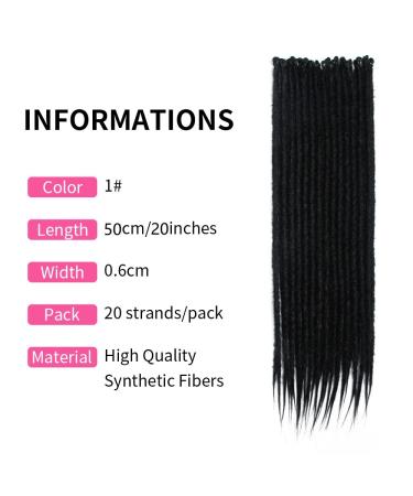 Buy DSoar 20-Inch Synthetic Dreadlocks Extensions - 20 Strands Thin 0.6cm Soft Braided Hair for Reggae & Hip-Hop Style - Black Color 1# - Buy Online on GoSupps.com
