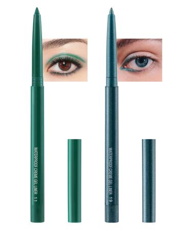 Green & Teal Gel Eyeliner 2 Colors Eyeliner Crayon Pencil Waterproof Long Lasting Smudge-Proof Retractable Colored Eye Liner Pen Cream Waterline Eyeliner Delineador De Ojos Makeup for Women(11+19)